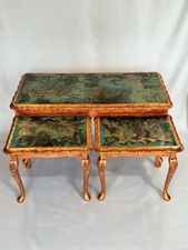 Real Copper leaf Queen Anne style nest of tables resin marble effect top