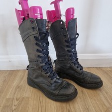 Dr Martens Triumph Mid Calf Boots Siz UK 5 Leather Check Fold Over Grey 12 Hole