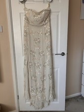 Needle & Thread Hand Embellished Fishtail Long Maxi Dress Cream W/ Sequins Sz 14