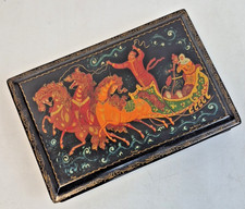 Vintage Russian Palekh Lacquer Box Hand-Painted “Troika” Sleigh & Horses Signed