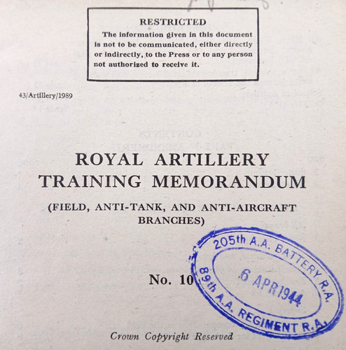 Ww2 royal artillery - artillery, memorandum