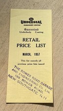 Vintage 3M Underseal Retail Price List 1957