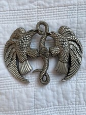 Vintage Silver Metal Eagle Snake Belt Buckle Benjo Valencia 1970s Biker Boho