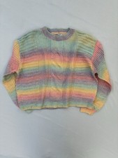 Valleygirl Pastel Rainbow Striped Cable Knit Sweater Jumper Size L