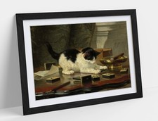 CAT AT PLAY, HENRIETTE RONNER KNIP- FRAMED WALL ART PICTURE POSTER PRINT