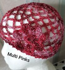 Sparkling Shades of Pink Crochet Skull Cap Hat * Disco Party ABBA Fancy Dress ?