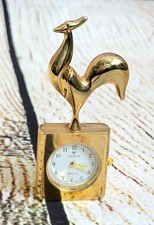 Vintage 2000s Miniature Gold Coloured Cockerel Clock, From Just
