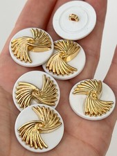 6 X White And Gold Buttons