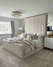 High Headboard Luxury Panel Bed Plush Velvet Gas Lift Storage Double King Sizee