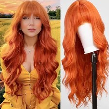 Wig Cosplay 24in Women Synthetic Crossdress Heat Resistant Hair Ginger Wavy UK