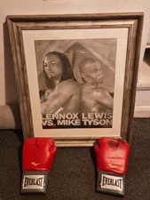 signed boxing gloves. coa .Original A2 Mike Tyson Vs Lennox Lewis Penci (Framed)