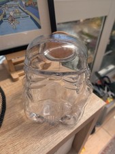 star wars cookie jar Glass With Wooden Lid Large Storm Trooper In Very Good Cond
