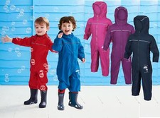 Hazy Blue Kids Rain Drop Puddle Waterproof Breathable All In One Children Suit 
