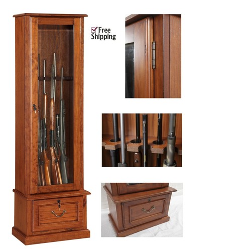 Gun safe cabinet rifles wood - 8,