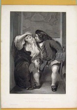 Original Old Antique Print Uncle Toby Widow Fine Art Morning