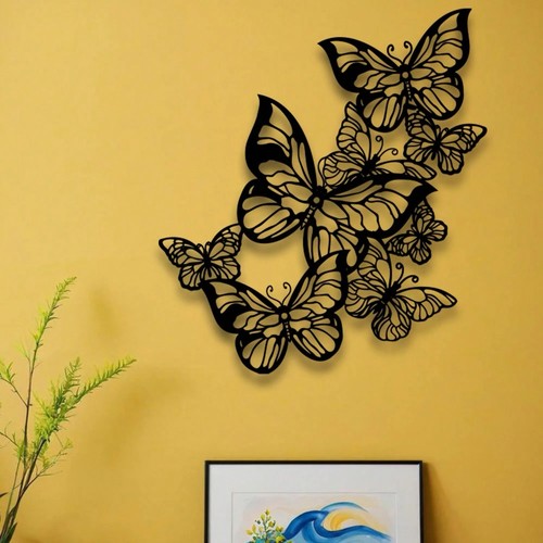 Black metal butterfly wall art - wall,