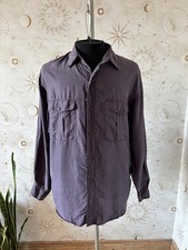 Mens Vintage Purple 100% Silk Long Sleeve Lightweight Shirt Medium Oversized 90s