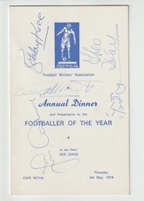 1978 Football Writers Footballer of the Year Menu Signed 25 Ex Managers Superb