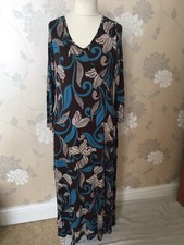 PENNY PLAIN Blue/ Brown Maxi Dress Lightweight Jersey UK 16 Floral New