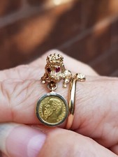 14k Gold Poodle Ring With Ruby Eyes and Mexican Love Coin ? 