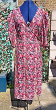 Chi Chi Pink Black Floral Lighweight Plunge Wrap Party Summer Dress Size 12