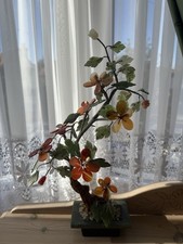 This Is A Vintage Jade Glass Flowering Blossom Bonsai Tree Beautiful Item Rare