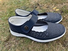 Ladies Heavenlysoles Size 5 E Wide Fit Leather Mary Jane Shoes Navy Blue New