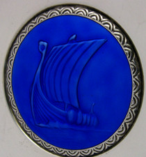 94g 5.5in RARE NORWEGIAN SOLID SILVER ENAMEL VIKING BOAT SHIP DISH or BOWL c1950