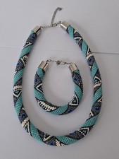 Beadwork Necklace Bracelet Set Crochet Rope Fashion Jewellery Handmade Turquoise