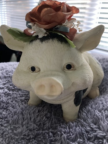 Pig ornament with faux - with, flowers