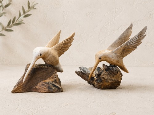 Hand carved wooden hummingbird - hand,