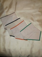 4x BABY BIBS - WHITE - COLOUR TRIM - HOOK AND LOOP CLOSURE - USED GOOD CONDITION