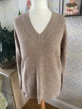 Kersh Merino Wool V Neck Jumper Beige Chunky Knit Medium M Size 16