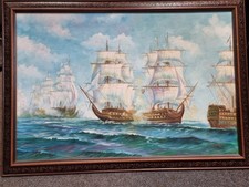  Naval battle at sea oil painting by J Small