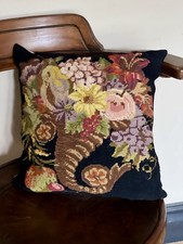 Vintage Needlework Tapestry Cushion With Feather Pad