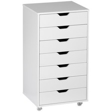 Mobile Filing Cabinet, 7-drawer File Cabinet with Wheels, White