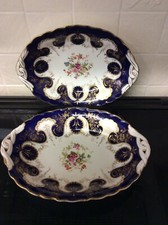 2 Coalport Dish Blue Band Scalloped Gold Trim 1895