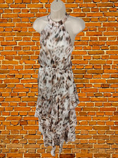 WOMENS LIPSY LONDON SIZE UK12 BEIGE WHITE SNAKE PRINT HALTERNECK LONG RARA DRESS