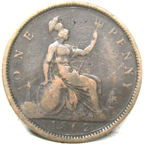 1862 one penny coin - one,