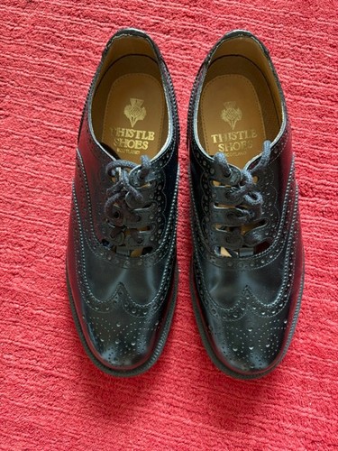 Black leather ghillie - black, brogues