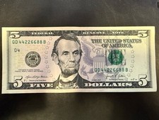 $5 Fancy Serial Number All Even Four Pairs Quad Pairs 44226688 98.8% Coolness