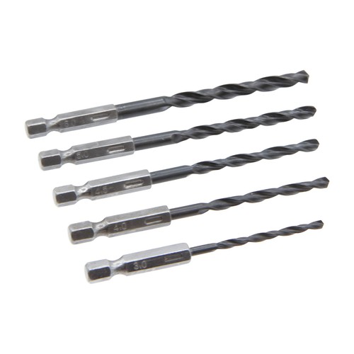 Rolson 5pc hex shank hss - shank, twist