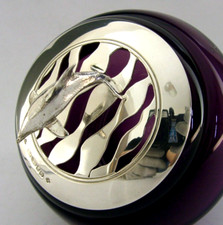 RARE PURPLE GLASS STERLING SILVER DOLPHIN POTPORRI BOWL 342g LONDON 2000
