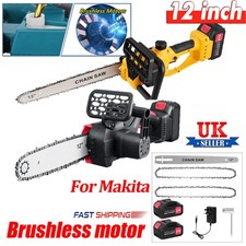 12" Electric Cordless Chainsaw Brushless Handheld Wood Saw +1/2Battery & Charger