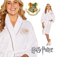 Harry Potter Womens Bathrobe Dressing Gown Ladies Robe White Golden Snitch