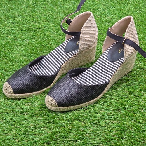 Women black woven - black, wedge