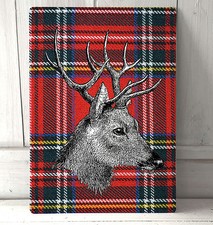 Stags Head Scottish Red Tartan sign A4 metal plaque
