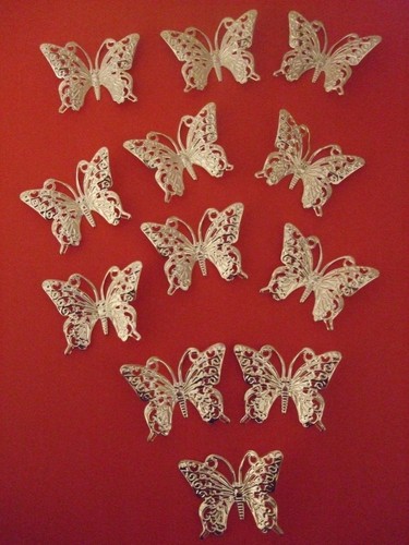 Silver filigree butterflies - 12,