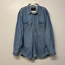 Vintage Wrangler Pearl Snap Denim Western Cowboy Shirt 2XL Mens Long Sleeve