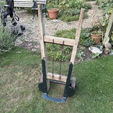 Vintage Industrial Railway Sack Barrow Wooden & Cast Iron Trolley Rustic Display